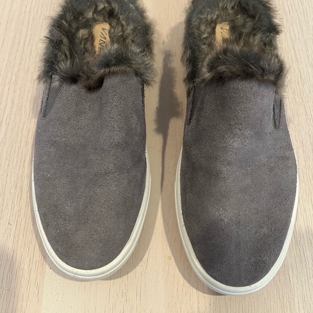 Vaneli Gray Fur-Lined Women's Slip-On Shoes